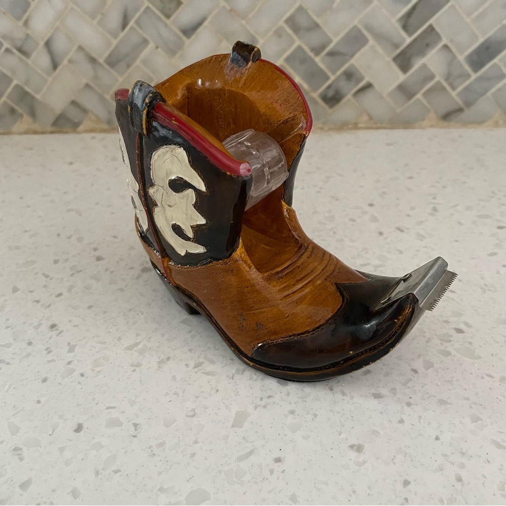 Vintage Cowboy Boot Western Rustic Tape Dispenser Ceramic Office Country Farm
